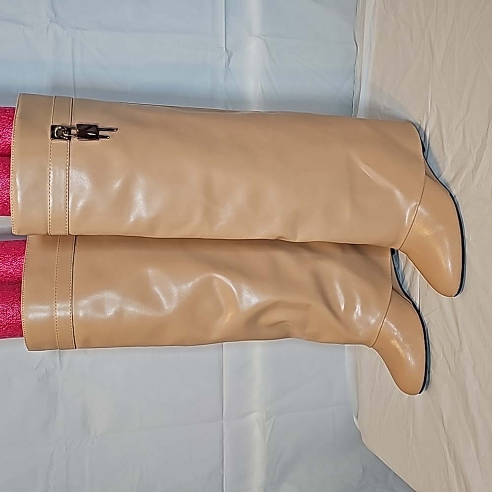 EGO I am the one padlock wedge heel knee boots beige UK 5  US 7